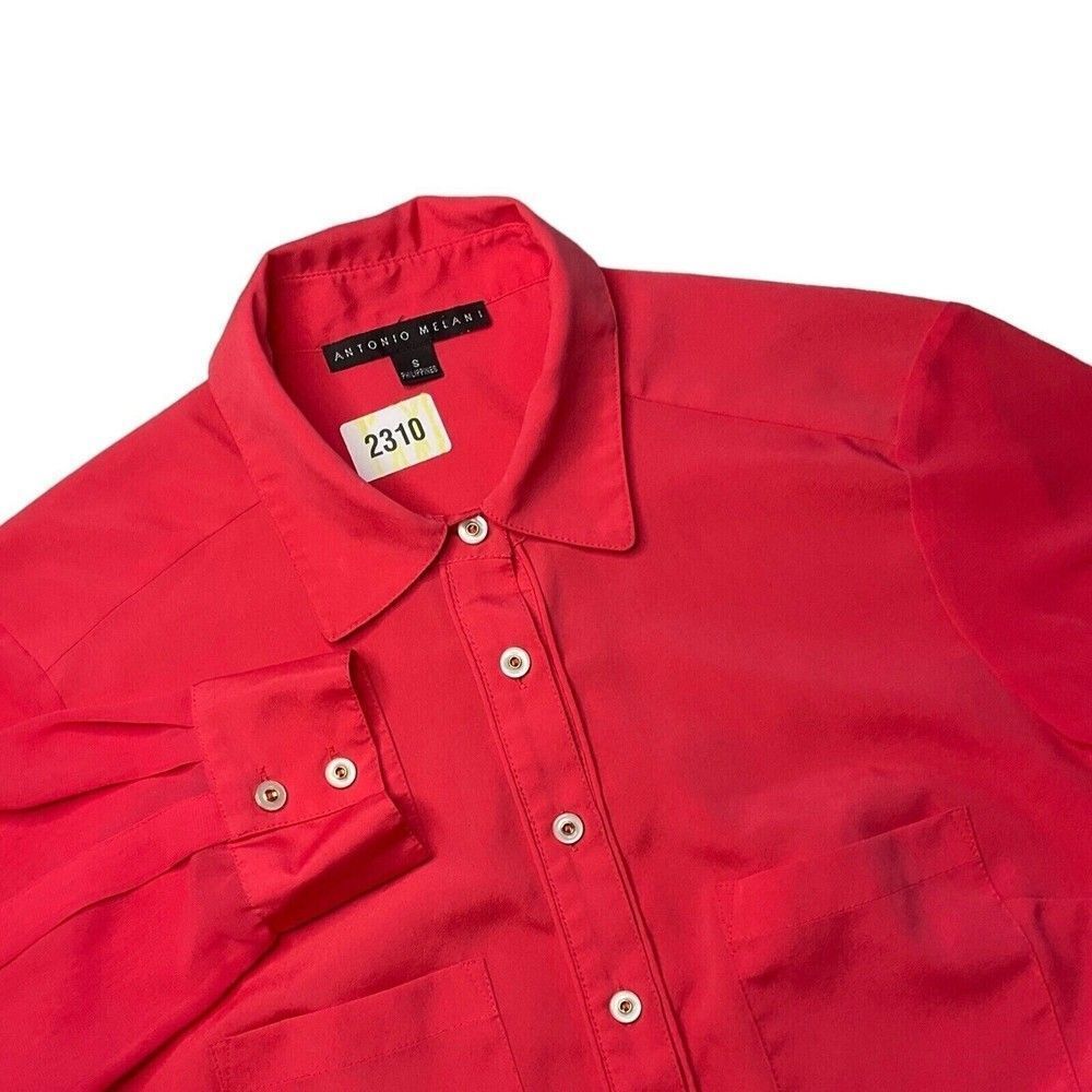 Antonio Melani Long Sleeve Button Up Silky Dress Shirt Blouse Women Size‎ S